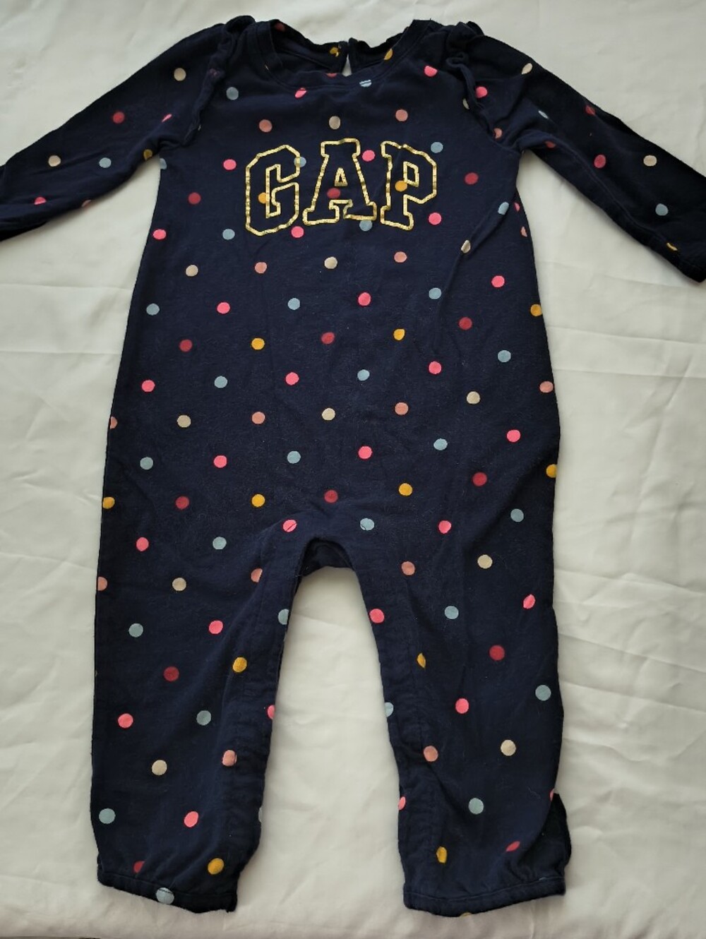 Baby GAP Navy Polka Dot Baby One-Piece Button Up Legs 12-18 Mos